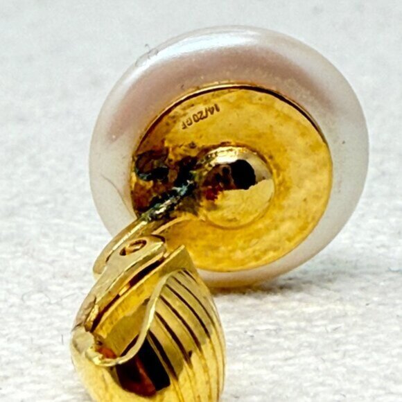 Vintage 14/20 Gold Fill Earrings Faux Pearl Clip On‎ Classic Retro Marked - Picture 6 of 10